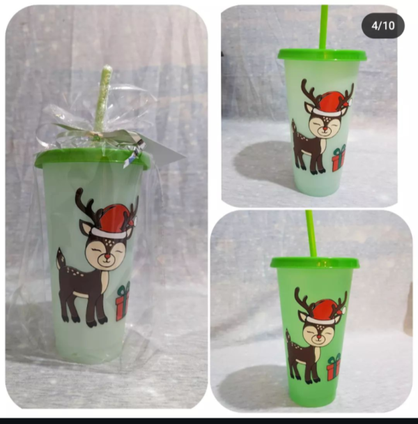 customizable 24oz Color-Changing Cup Featuring Santa's Reindeer