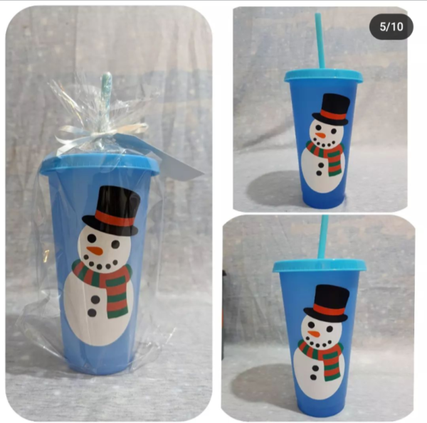 customizable 24oz colour changing cup with festive snowman design