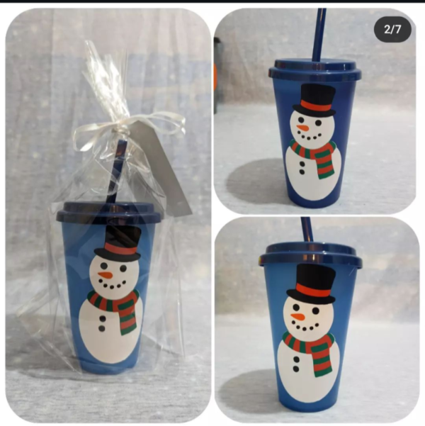 customizable 12oz colour changing kids cup with festive snowman design