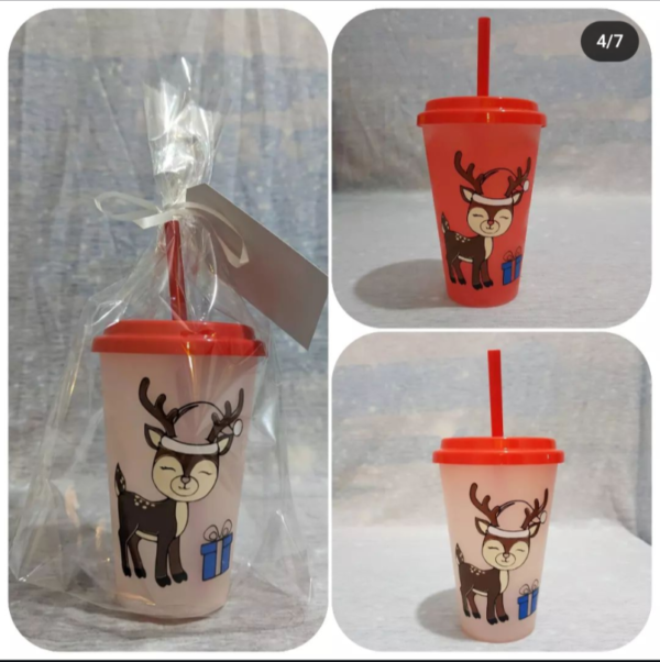 customizable 12oz colour changing kids cup with Santa's reindeer