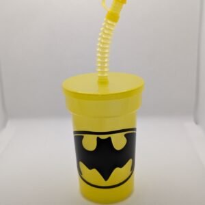 customizable 12oz yellow kids cup with batman symbol