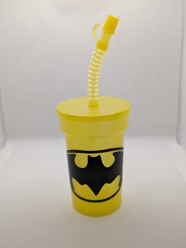 customizable 12oz yellow kids cup with batman symbol