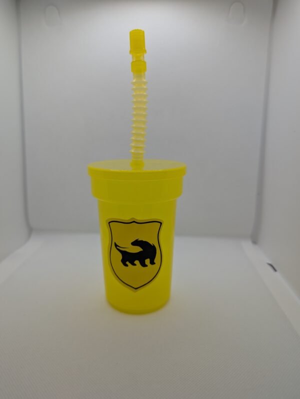 customizable 12oz yellow kids cups with Hufflepuff design
